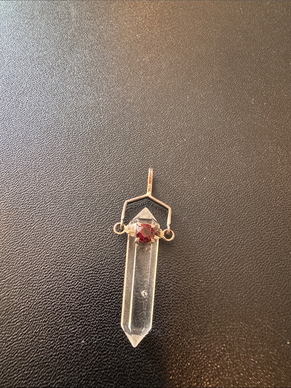 Clear Quartz Point Pendant with Red Accent Stone - Women Jewelry